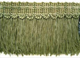 FT038 9cm Deep Khaki Green Cut Fringe on a Decorated Braid - Ribbonmoon