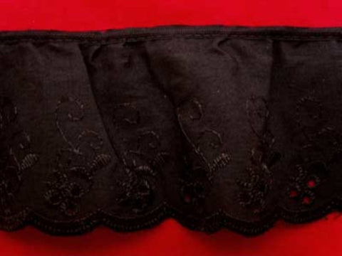 L390 76mm Black Frilled Anglaise Lace - Ribbonmoon