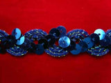 SQBRAID22 16mm Royal Blue Sequin Briad with Iridescent Green Sticthing - Ribbonmoon