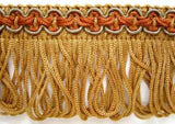 FT020 49mm Honey,Brown and Blue Looped Fringe on a Scroll Gimp Braid