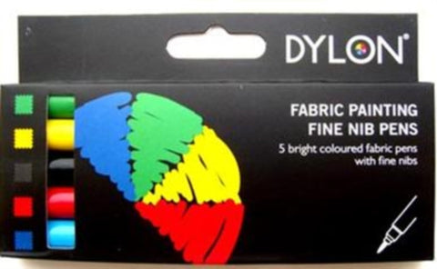 Fabric Pens by Dylon. 5 Bright Coloured with Fine Nibs