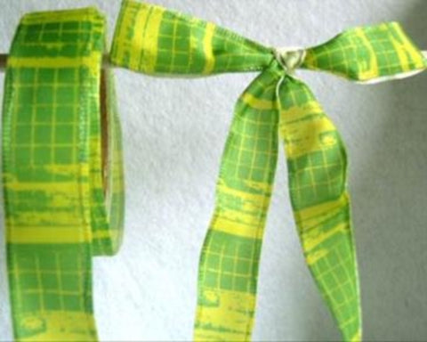 R3841 23mm Emerald and Lime Green Plaid Check Ribbon - Ribbonmoon