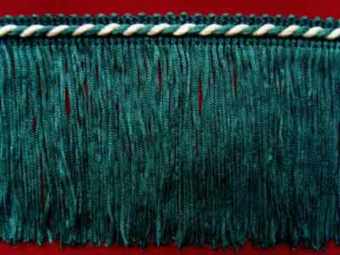 FT1818 75mm Deep Teal and Pearl White Cut Fringe on a Corded Braid - Ribbonmoon
