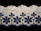 L246 53mm White and Navy Cotton Anglaise Lace