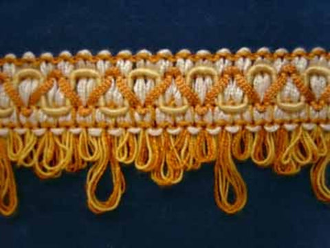 FT716 42mm Natural, Cream, Burnt Gold and Jasmine Loop Fringe on Braid - Ribbonmoon