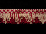 FT547 37mm Cardinal and Ivory Looped Fringe on a Decorated Braid - Ribbonmoon