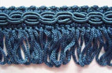 FT062 28mm Deep Dusky Blue Looped Fringe on a Decorated Braid - Ribbonmoon
