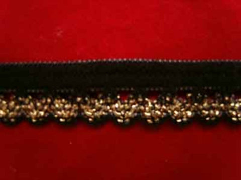 E061 11mm Black and Metallic Gold Underwear Lace Elastic. - Ribbonmoon