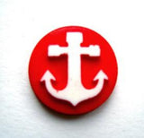 B17738 17mm Red and White Raised Anchor Design Shank Button - Ribbonmoon