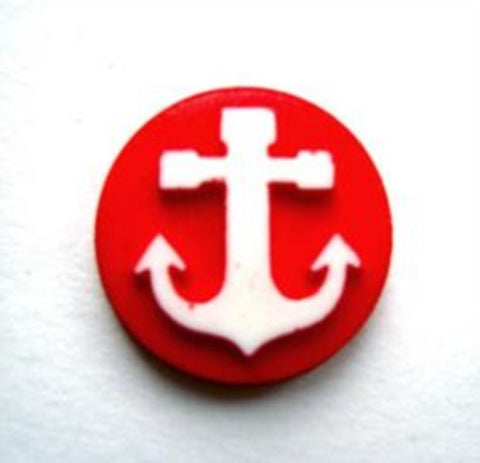 B17738 17mm Red and White Raised Anchor Design Shank Button - Ribbonmoon