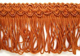 FT017 5cm Deep Golden Brown Looped Fringe on a Scroll Gimp Braid - Ribbonmoon