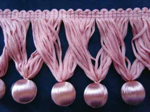 FT468 70mm Vieux Rose Pink Tassel Fringe with Satin Sheen Bobbles