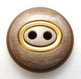 B6049 20mm Glossy Beige Brown and Gold Metal Oval Ring 2 Hole Button - Ribbonmoon