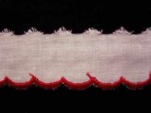 L409 28mm White and Red Flat Cotton Anglaise Lace - Ribbonmoon