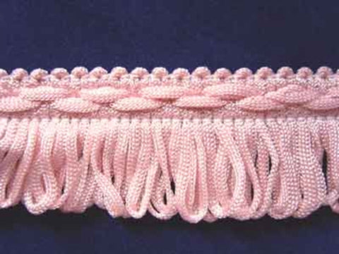 FT137 3cm Pale Azalea Pink Looped Fringe on a Decorated Braid - Ribbonmoon