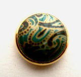 B9441 18mm Gilded Gold Poly Rim, Domed Jade and Black Shank Button - Ribbonmoon