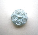 B14360 12mm Pearl Sky Blue Flower Design Nylon Shank Button