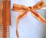 R5643 24mm Orange and Rust Satin, Sheer and Metallic Tartan Ribbon - Ribbonmoon