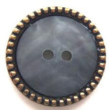 B8034 23mm Tonal Grey Shell 2 Hole Button with a Brass Metal Rim - Ribbonmoon