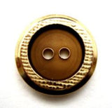 B12066 19mm Gold Metal Rim, Brown Shell Effect Centre 2 Hole Button - Ribbonmoon