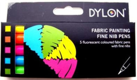 Fabric Pen Set, Dylon 5 Piece Fluorescent Colours Fine Nib - Ribbonmoon