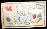 M034 61 x 34mm Teddy Bear, Flower-Bird Sew On Woven Label Patch Motif
