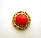 B9535 15mm Flame Red Shank Button with a Gilded Gold Poly Rim - Ribbonmoon