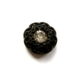 B4258 13mm Textured Black Ceramic Shank Button, Diamante Jewel Centre