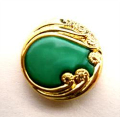 B14900 18mm Parakeet Green and Gilded Gold Poly Shank Button - Ribbonmoon