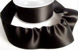 R7566 40mm Black Double Satin Ribbon with a Gather Stitch Edge - Ribbonmoon