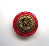 B14510 15mm Brass Shank Button with a Pearlised Scarlet Berry Rim - Ribbonmoon