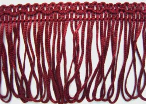FT2031 53mm Burgundy Looped Fringe on a Decorated Braid - Ribbonmoon