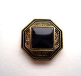 B14943 13mm Gilded Antique Brass Poly Black Faux Onyx Shank Button
