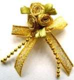 RB366 Gold Metallic Rose Bows with Pearl Trim Decoration