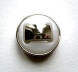 B10944 18mm Metallic Silver Gilded Poly and Pearl White Shank Button - Ribbonmoon