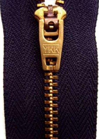 Z4056 YKK 13cm Deep Rich Navy Closed End No4.5 Zip with Brass Teeth - Ribbonmoon