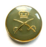 B17846 20mm Gilded Gold Poly, Green Crown and Sword Design Shank Button - Ribbonmoon
