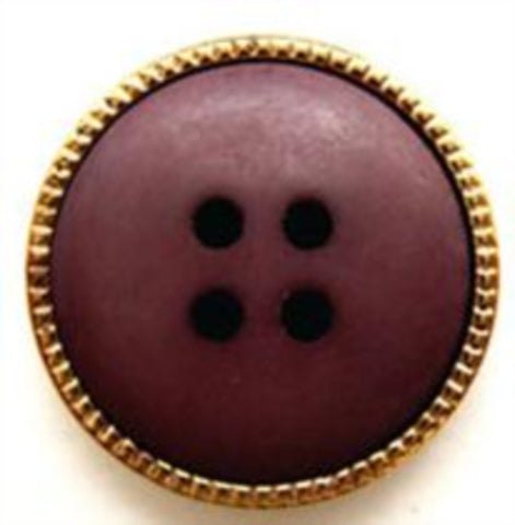 B7758 21mm Dusky Plum with Metallic Brass Gilded Poly Rim 4 Hole Button