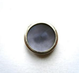 B11140 15mm Silver Metal Shank Button-Dusky Blue Shell Effect Centre