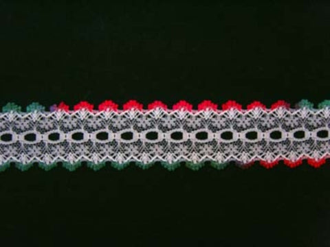 L350 35mm White. Red and Green Knitting in or Eyelet Lace - Ribbonmoon