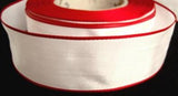 R7517 29mm White Polyester Ribbon with Red Borders - Ribbonmoon
