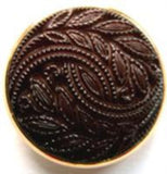 B17841 23mm Brown Textured Shank Button, Gilded Gold Poly Rim - Ribbonmoon