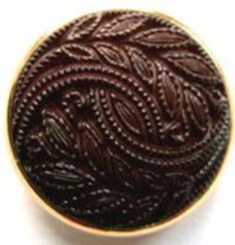 B17841 23mm Brown Textured Shank Button, Gilded Gold Poly Rim - Ribbonmoon