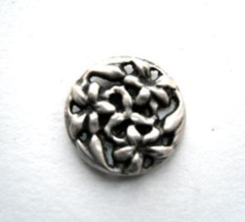 B5200 15mm Antique Silver Metal Alloy Flower Design Shank Button