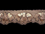 L375 39mm Stone Beige Elasticated Lace with Metallic Sequins - Ribbonmoon