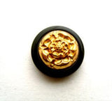 B9416 17mm Gold Plated Chunky Shank Button with a Black Gloss Rim