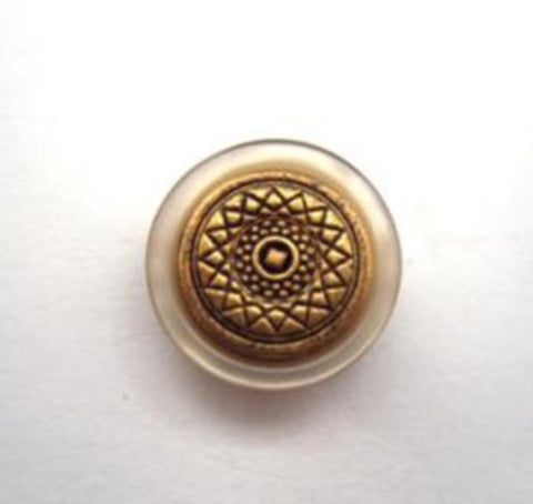 B14441 15mm Metal Brass Shank Button with a Beige Pearlised Rim - Ribbonmoon