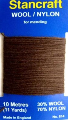 DARN08 Dark Brown Darning Mending Yarn 10 Metre Card. 30% Wool, 70% Nylon. - Ribbonmoon