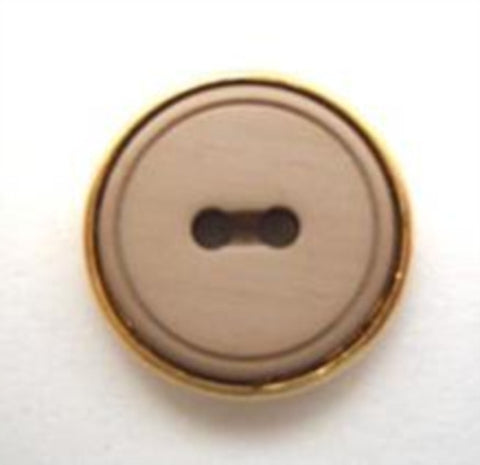 B6025 15mm Soft Sheen Beige 2 Hole Button with a Gilded Gold Poly Rim - Ribbonmoon