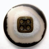 B6135 23mm Natural Greys, Charcoal 4 Hole Button with a Brass Centre - Ribbonmoon